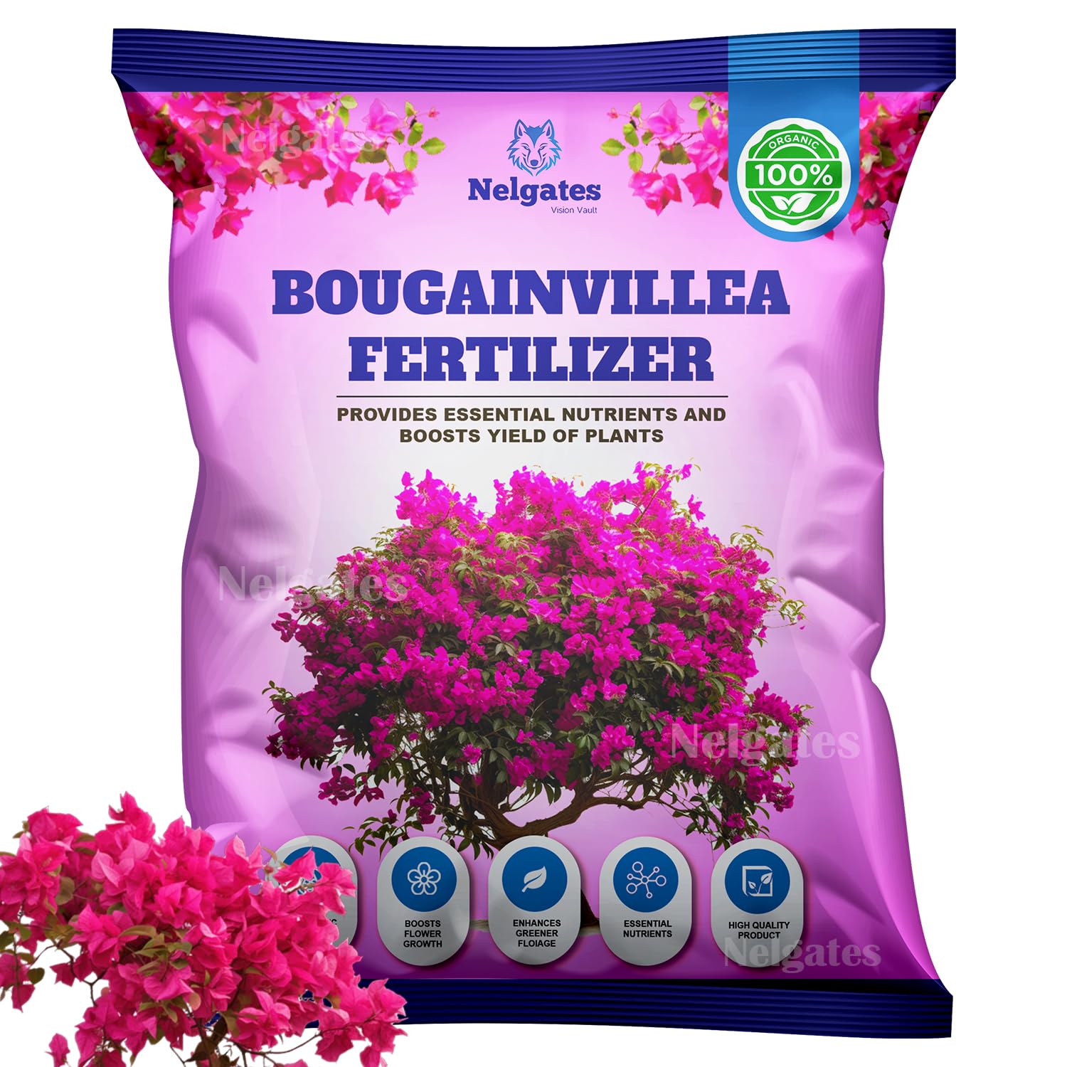 Nelgates Organic Bougainvillea Plant Fertilizer | Premium Flower Booster for Vibrant Blooms & Healthy Growth | Ideal for Indoor & Outdoor Plants, Home Gardening & Potted Plants 2 kg