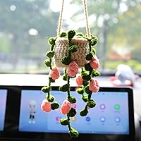 Vista 1 de Accesorios colgantes de ganchillo boho - Lindas plantas rosadas para espejo de coche para mujer