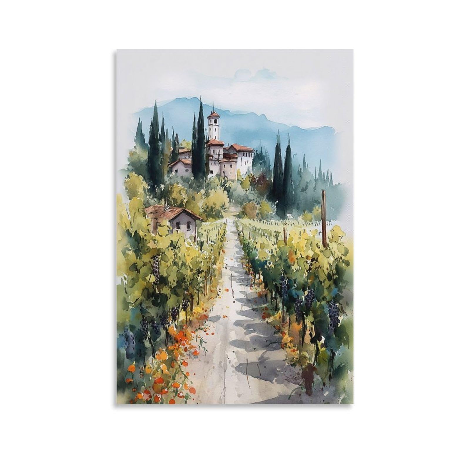 XWYMXZ Napa Valley Vineyard California Wine 20x30inch(50x75cm) Vintage Travel Poster Watercolor Canvas Art