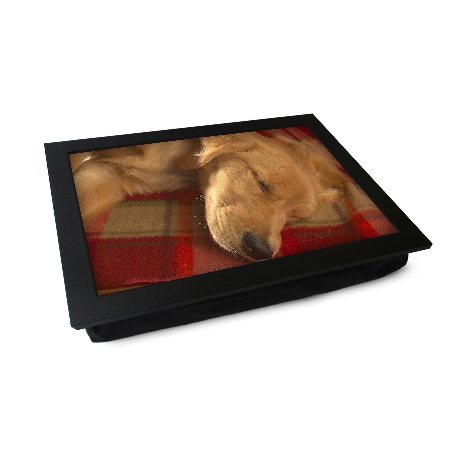 Extra Large Portable Lap Desk Tray (Sleeping Golden Retriever) Wide Multi Purpose | Handmade Large Wooden Frame, Big Beanbag Cushion Bottom | Computers, Laptops, Meals, Food | 49.8cm | XL41 Black