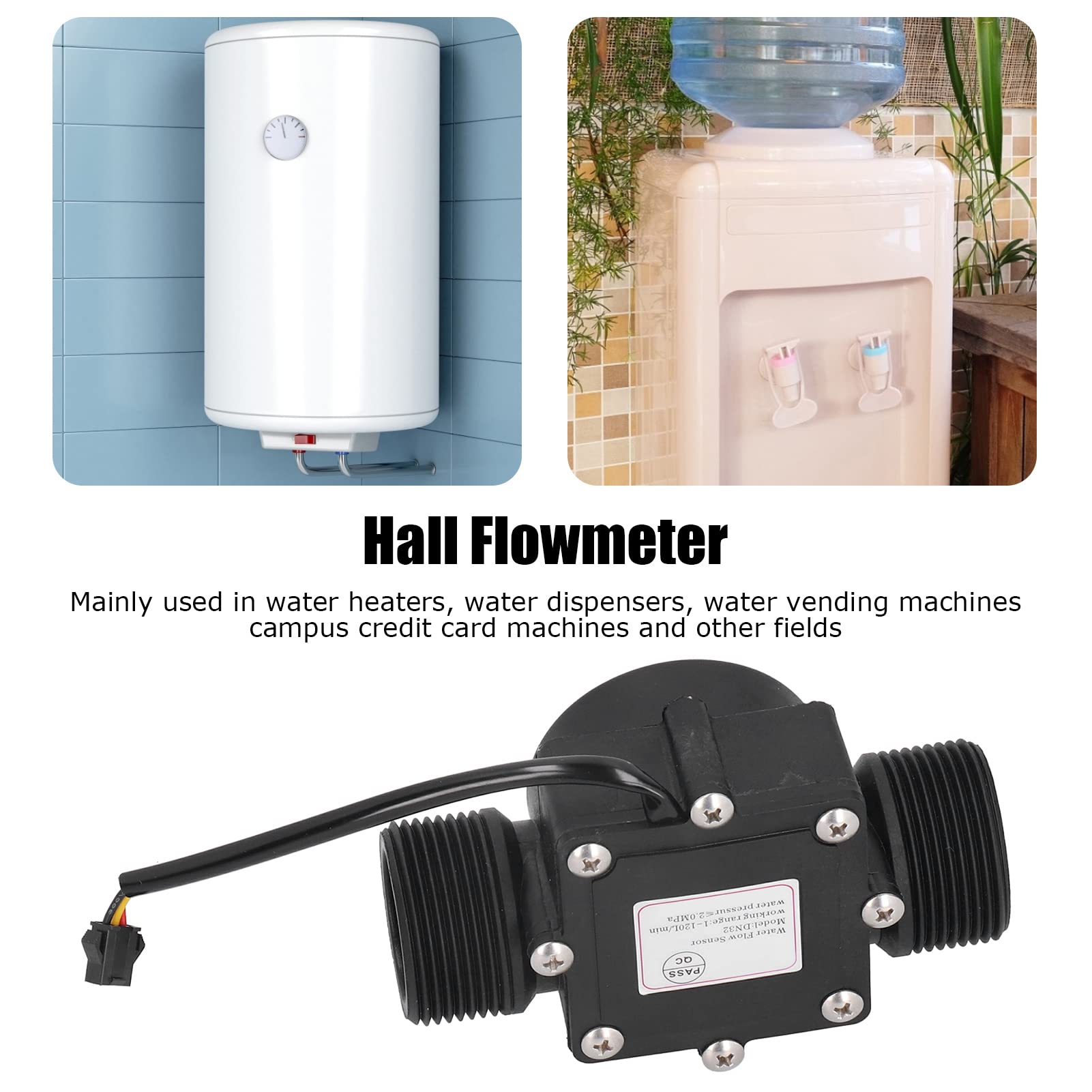 DN32 G1,25 pollici Sensore di Flusso d'Acqua, 1-120L/min Misuratore di Portata Ad Effetto Hall, Controllo Sensore Flussostato per Acqua Flussometro per Tubo