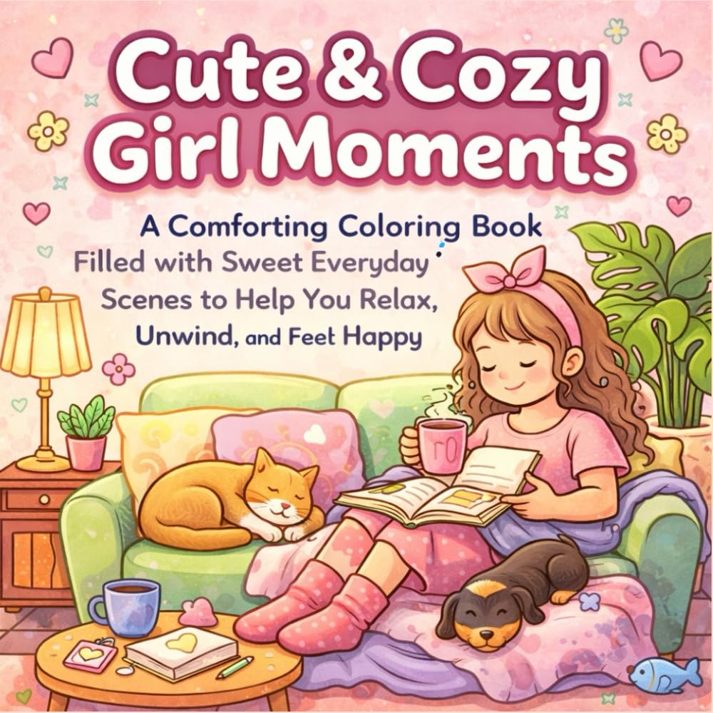 Cute & Cozy Girls Moments: A Comforting Coloring Book Filled with Sweet Everyday Scenes to Help You Relax, Unwind, and Feel Happy