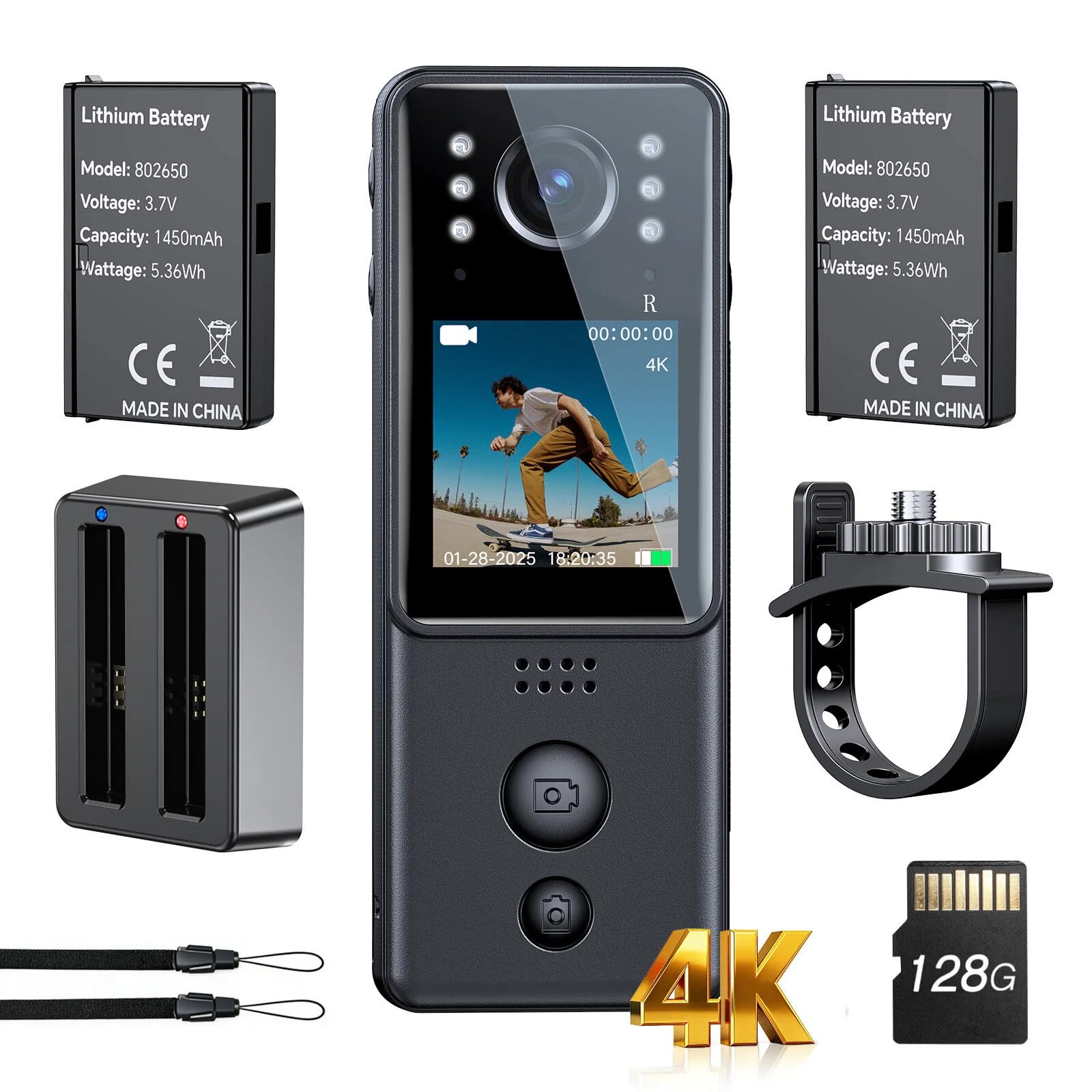 BOBLOV 4K Body Camera with Audio, 2X 1400mAh Batteries& Charging Dock – A29 Body Worn Camera with Night Vision & Bike Mount for Law Enforcement, Security, Patrol, and Cycling (128GB)