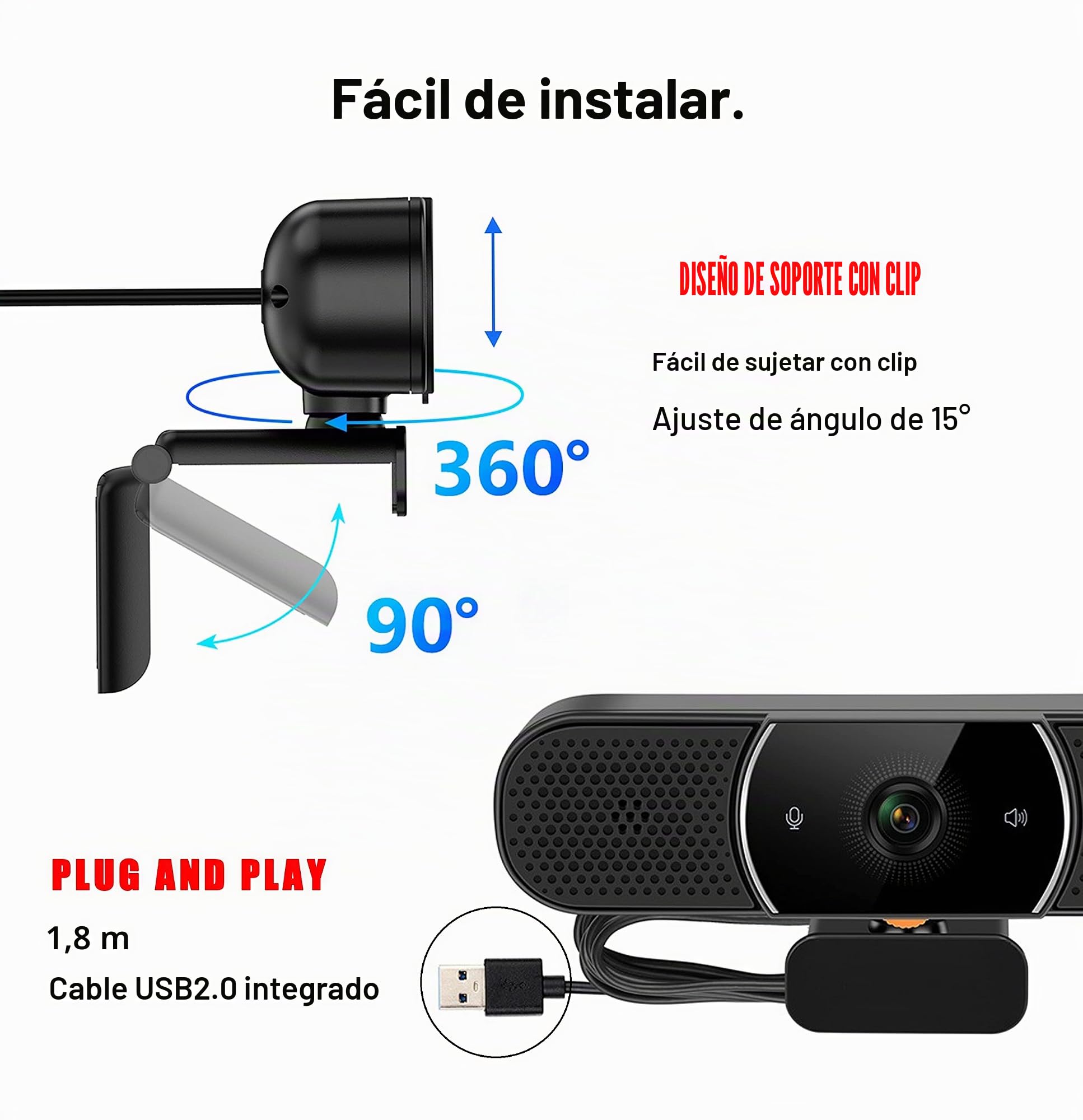 OwlBar Mini, cámara de videoconferencia, Webcam 2K QHD, Altavoz, micrófono, para Oficina o Sala de reuniones con 1-4 participantes, Compatible con Teams, Zoom, Google Meet en PC/Mac
