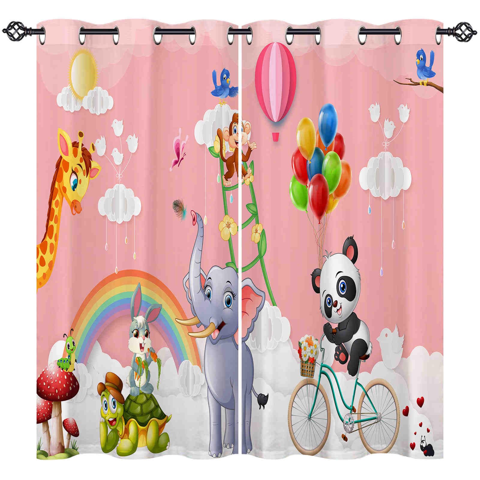 ANHOPE Animal Curtains Eyelet Soft Thermal Insulated Blackout Curtains Safari Elephant Monkey Panda Giraffe Print Pattern Ring Top Window Drapes for Kids Bedroom Living Room 52 x 63 Inch 2 Panels โ image 1