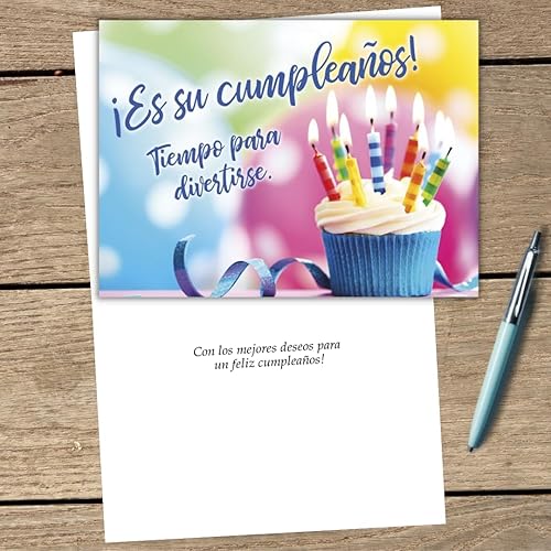 Miniatura 2 de 25 tarjetas de Feliz Cumpleaños – Tarjetas de cumpleaños españolas con diseño festivo de cupcakes – 26 sobres blancos – FSC Mix