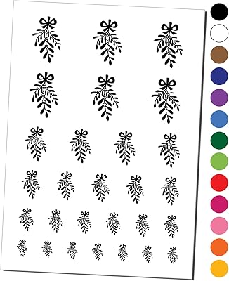 Mistletoe Merry Christmas Xmas Temporary Tattoo Water Resistant Fake Body Art Set Collection - Dark Green (One Sheet)