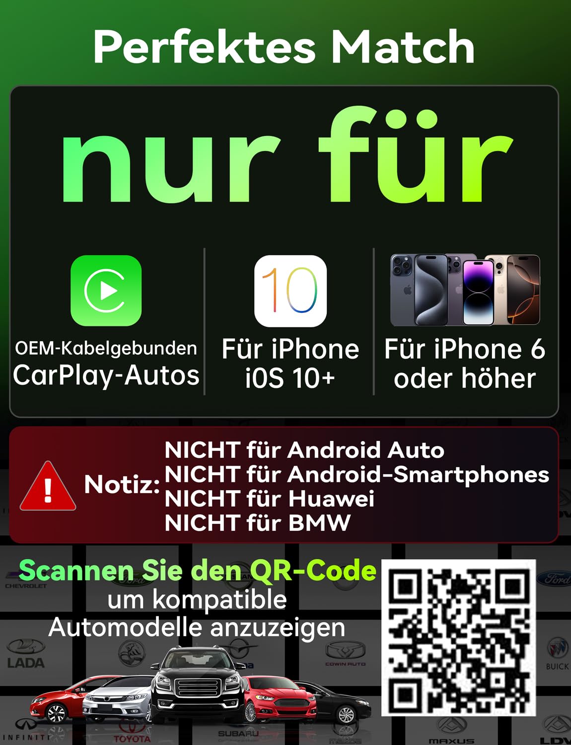 Wireless CarPlay Adapter, Neueste Upgrade, Konvertieren Verkabeltem CarPlay zu Wireless, Plug-und-Play OTA-Upgrade, für iPhone iOS 10+ & Autos mit Wired CarPlay (Grau)