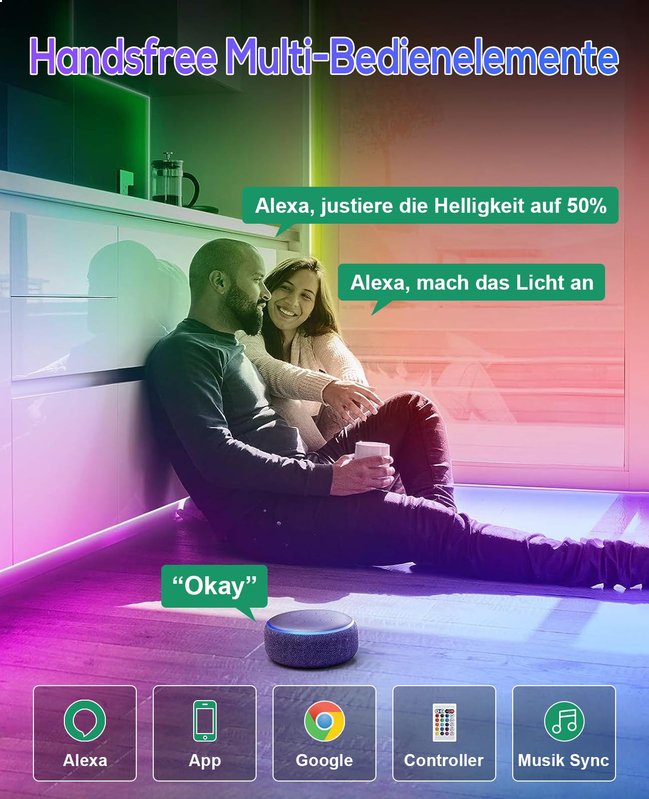 Striscia LED al neon dimmerabile, 3 metri, funzione fai da te con controllo app, musica sync gaming, RGB al neon, per interni, esterni, casa, cucina, soggiorno, camera da letto, soffitto, festival,