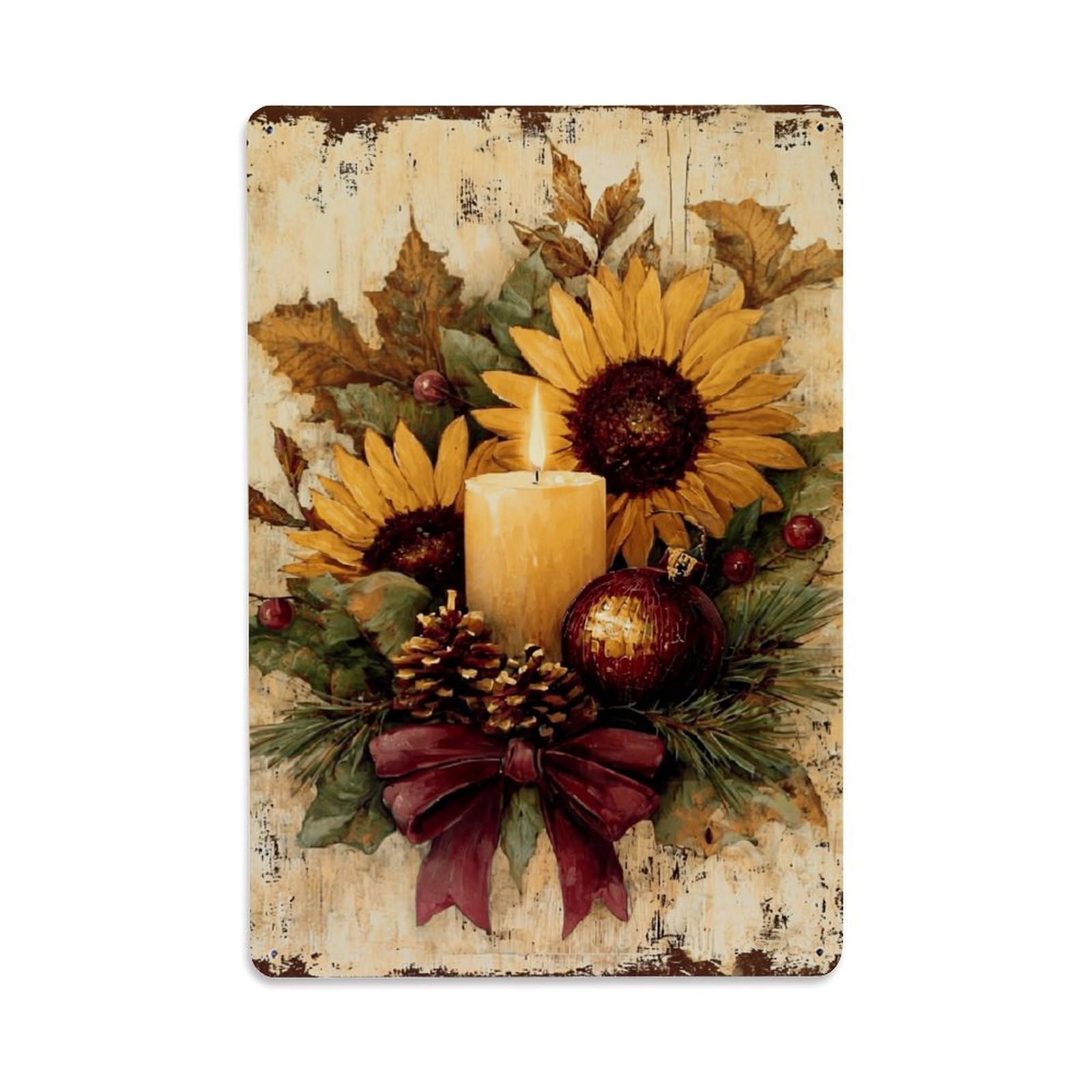 Nestemfo Vintage Autumn Sunflower Candle Wreath Design Tin Sign Metal Sign, Living Room,Bar, Home, Bedroom Wall Decor,Retro Metal Poster 8X12 Inches