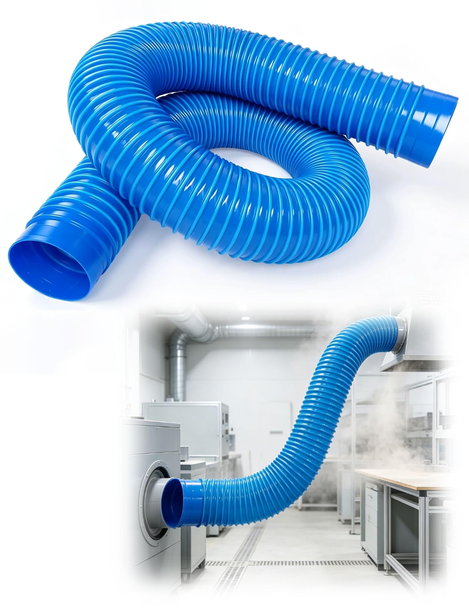 Manguera Flexible PVC Azul para Polvo y Ventilación de Humos | Manguera PVC Reforzada, -40~80°C, Interior Liso para Aspiradora, Polvo y Drenaje(110mm-L9.8 ft)