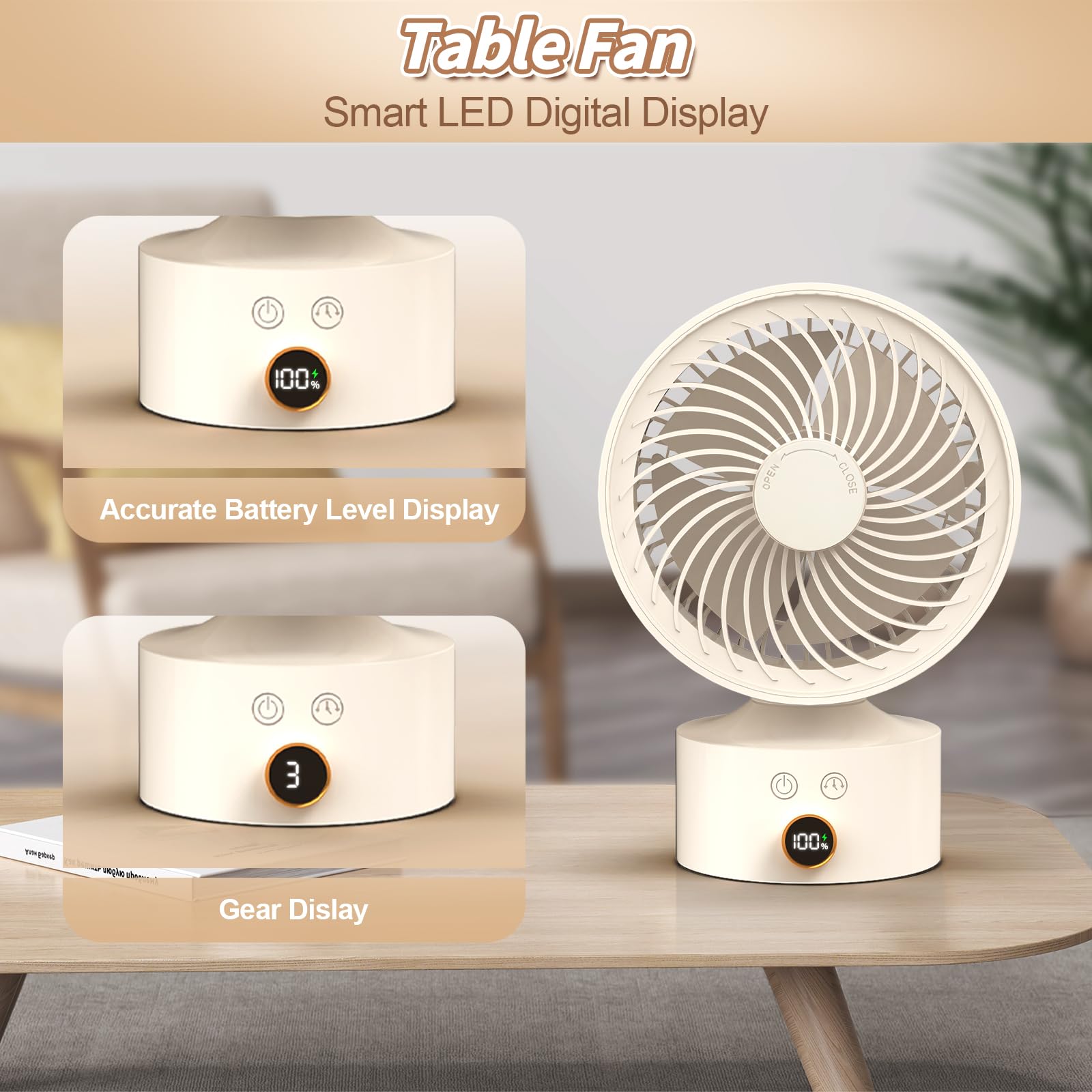 Ventiladores de escritorio para dormitorio, ventilador circulador de aire oscilante de 9 pulgadas, ventilador de mesa de 3 velocidades, inclinación ajustable de 120°, temporizador de 4H 6