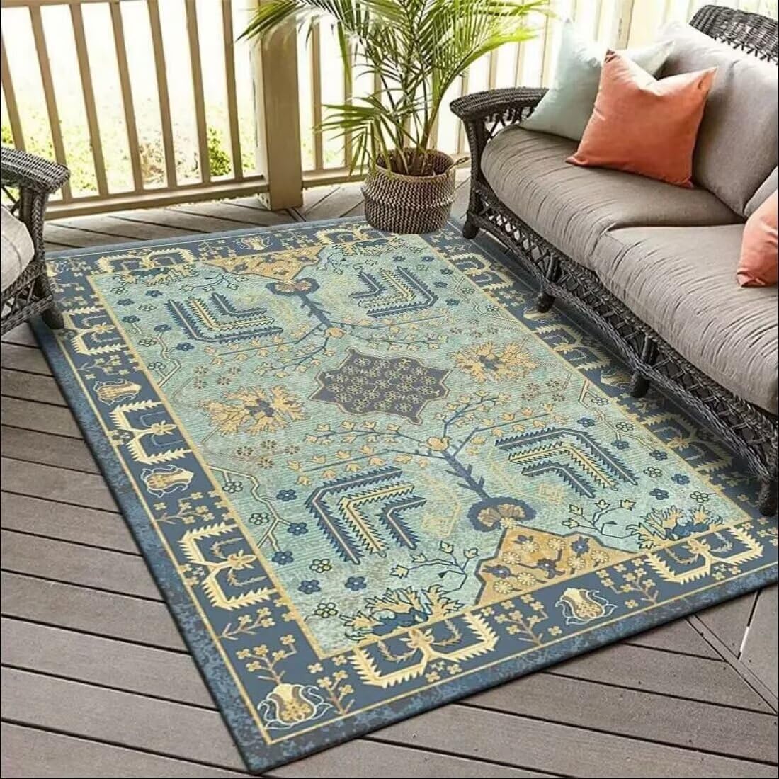Tapis de salon bleu géométrique 70x140cm moquette moderne