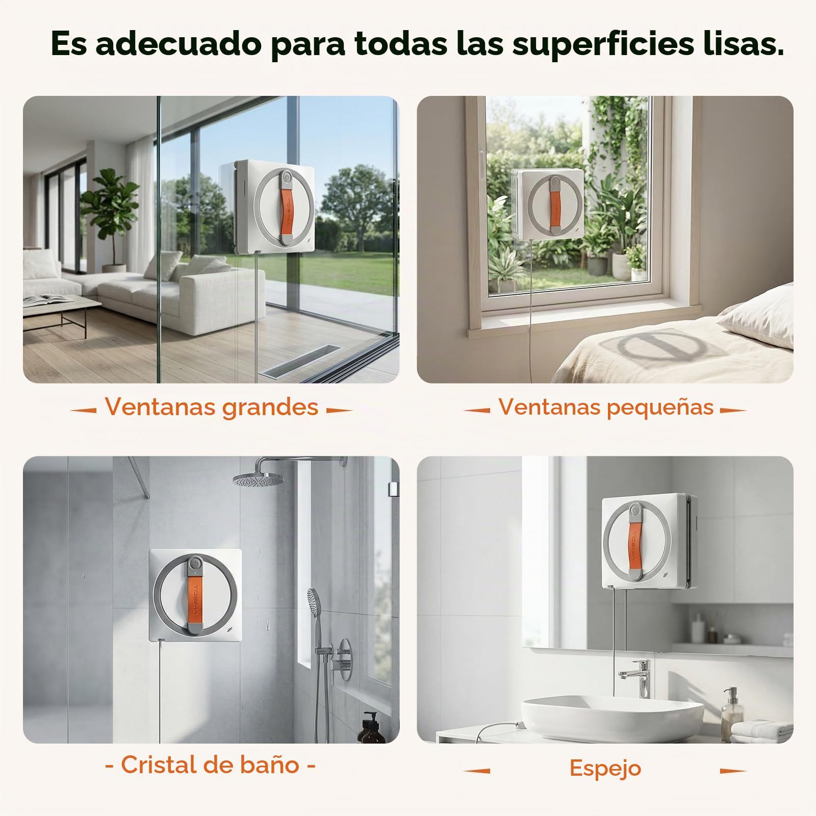 Tosima WA9C Pro Robot Limpiacristales - 4 boquillas, 6 Modos Inteligentes, adherencia Extra Fuerte, y Control Remoto
