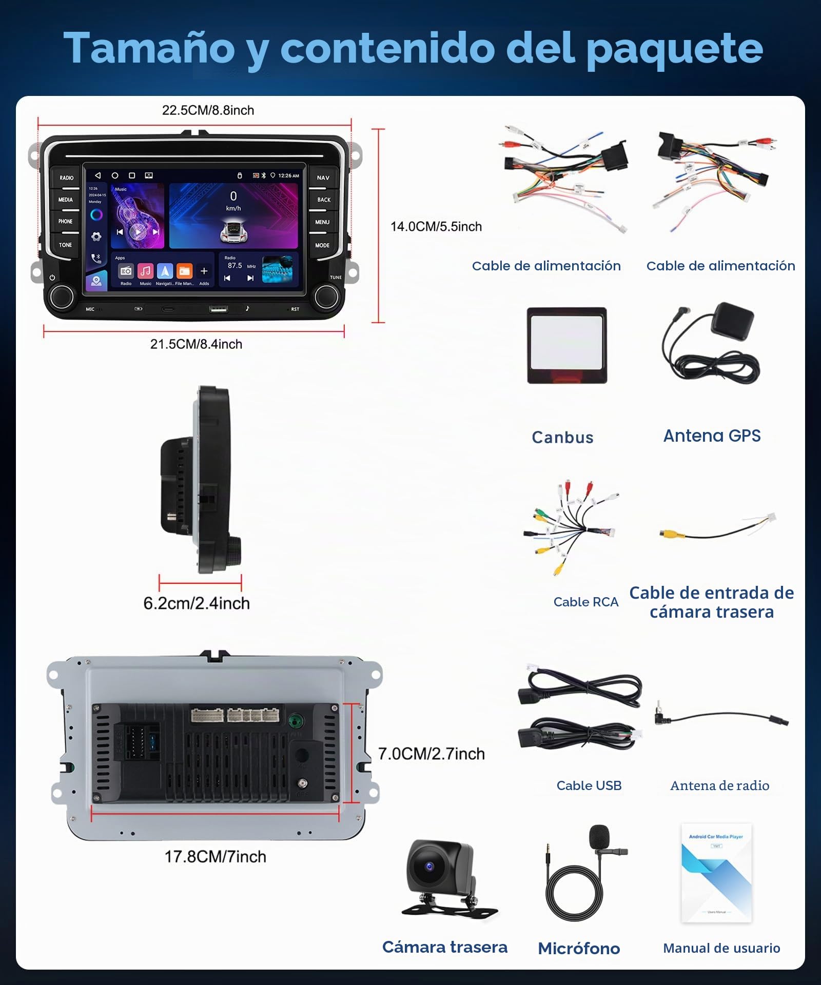 VECHTEL 4G+64G Android 15 Radio Coche para VW Golf 5 6 Passat Jetta Caddy EOS T5 Tiguan Touran CC Polo, 7 pulg. Pantalla Táctil con Carplay Android Auto GPS Wi-Fi USB Tipo-C Bluetooth FM RDS Cámara