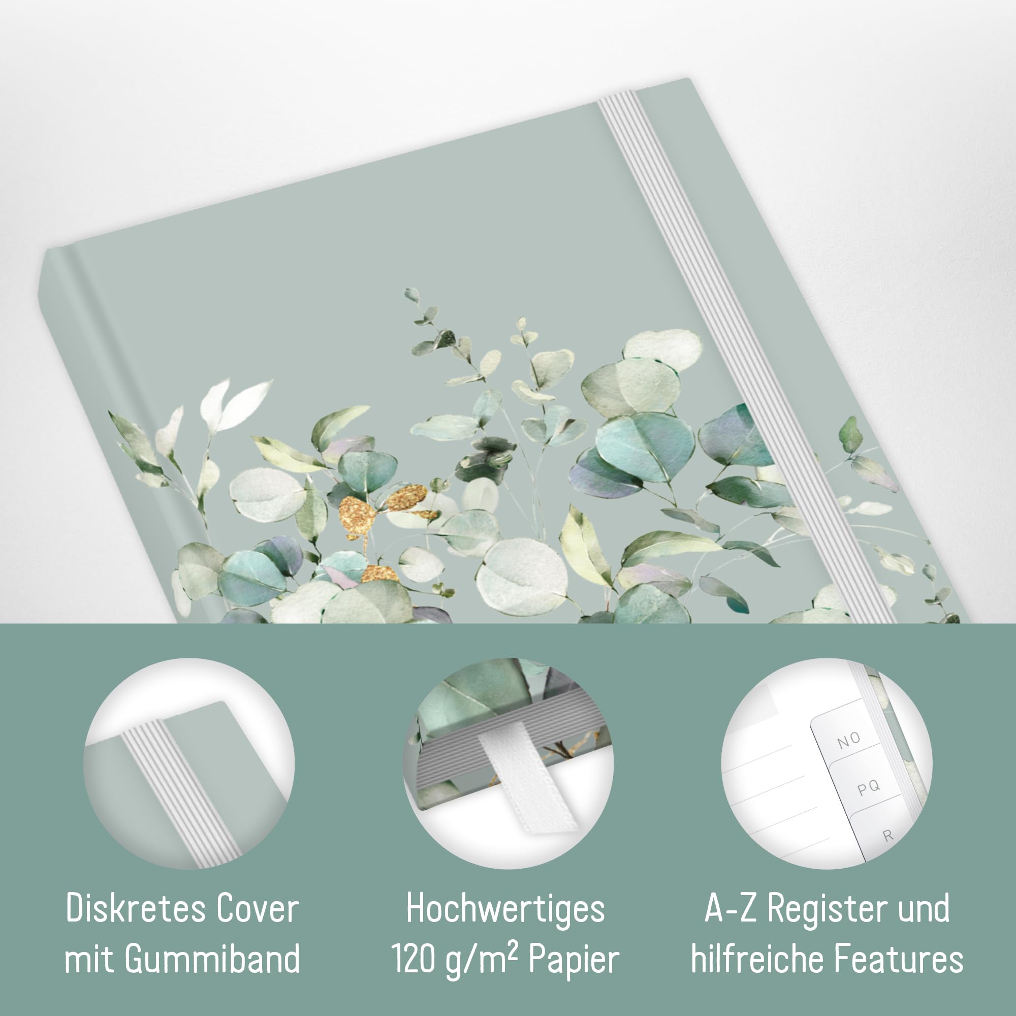 Paper&You® Password Book A6+ with Register A-Z "Minty Leaves" for 320 Access Data, Password Manager Small - Image 2