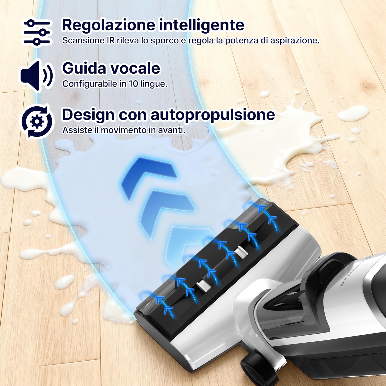 Hearten Aspirapolvere Lavapavimenti Sanificazione con Acqua Elettrolitica, Auto Pulizia, Autopropulsione Lavapavimenti Senza Filo, Display LED, Guida Vocale per Pavimenti in Piastrelle e Legno