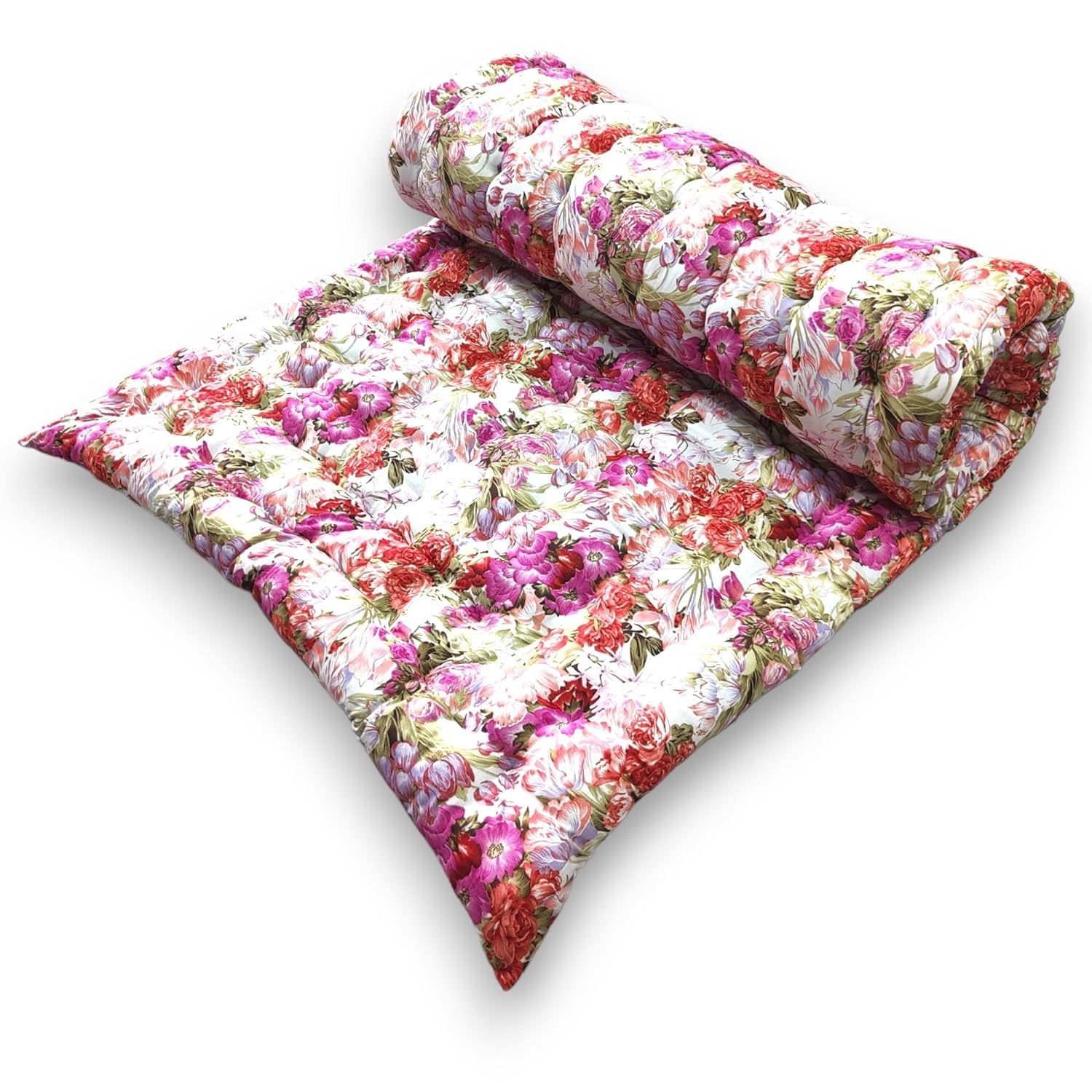 ATOOTFUSION Foldable Cotton Mattress - Portable, Lightweight, and Firm | Single Size (3X6 Ft) | Stylish Paradise Floral Design (Red)-image-21