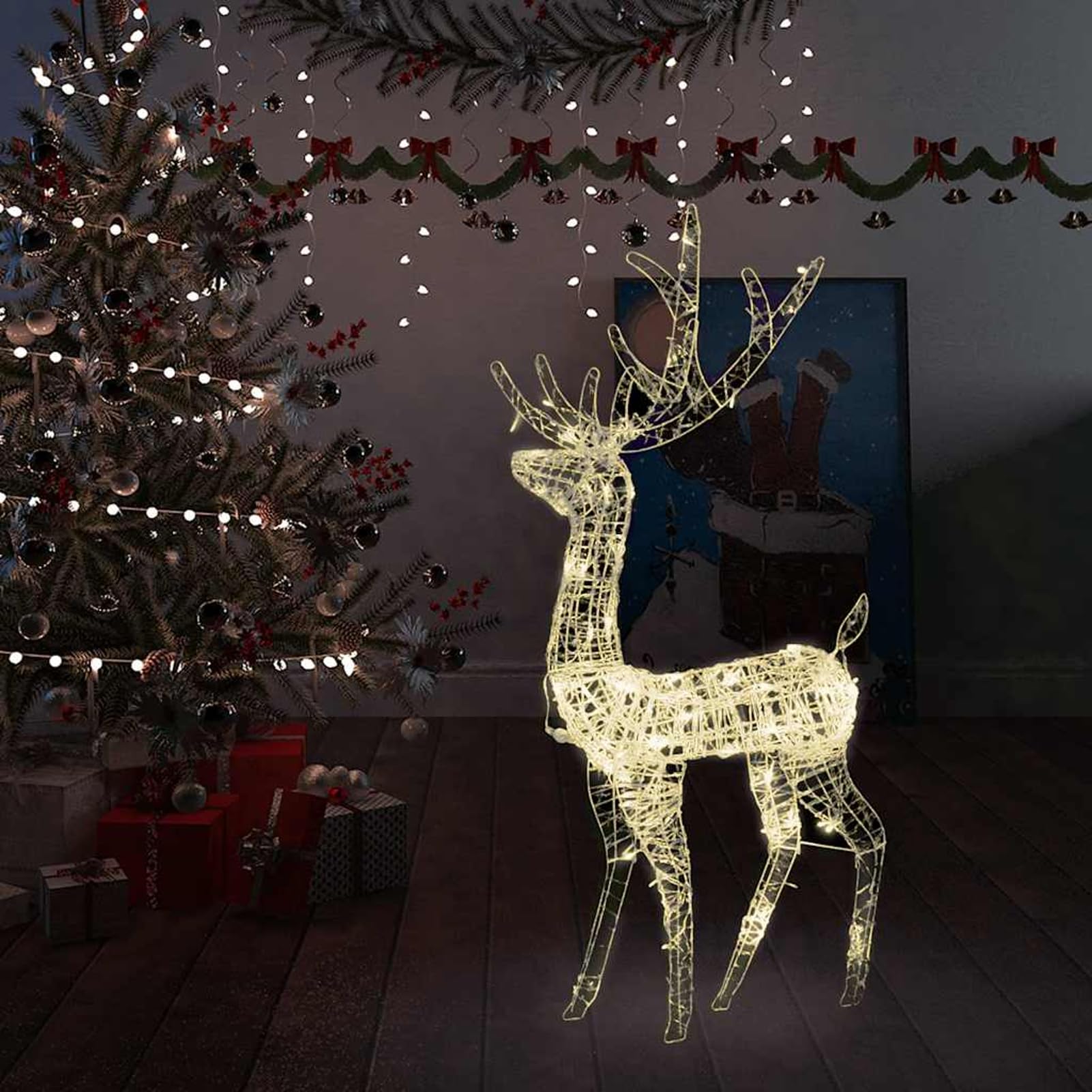 Gecheer LED-Rentier Acryl Weihnachtsdekoration 140 LEDs 120 cm Warmweiß, Weihnachtsdekoration für Weihnachtsmarkt Festliche Eventdekoration Garten Rasen Terrasse Vorgarten Fassade329781