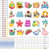 JellyArch 20 Set Summer Beach DIY Painting Ceramic Kit Paint Your Own Beach Ball Flamingo Slipper Statues Unpainted Plaster Figurines Brushes Acrylic Paints Bags Party Favor