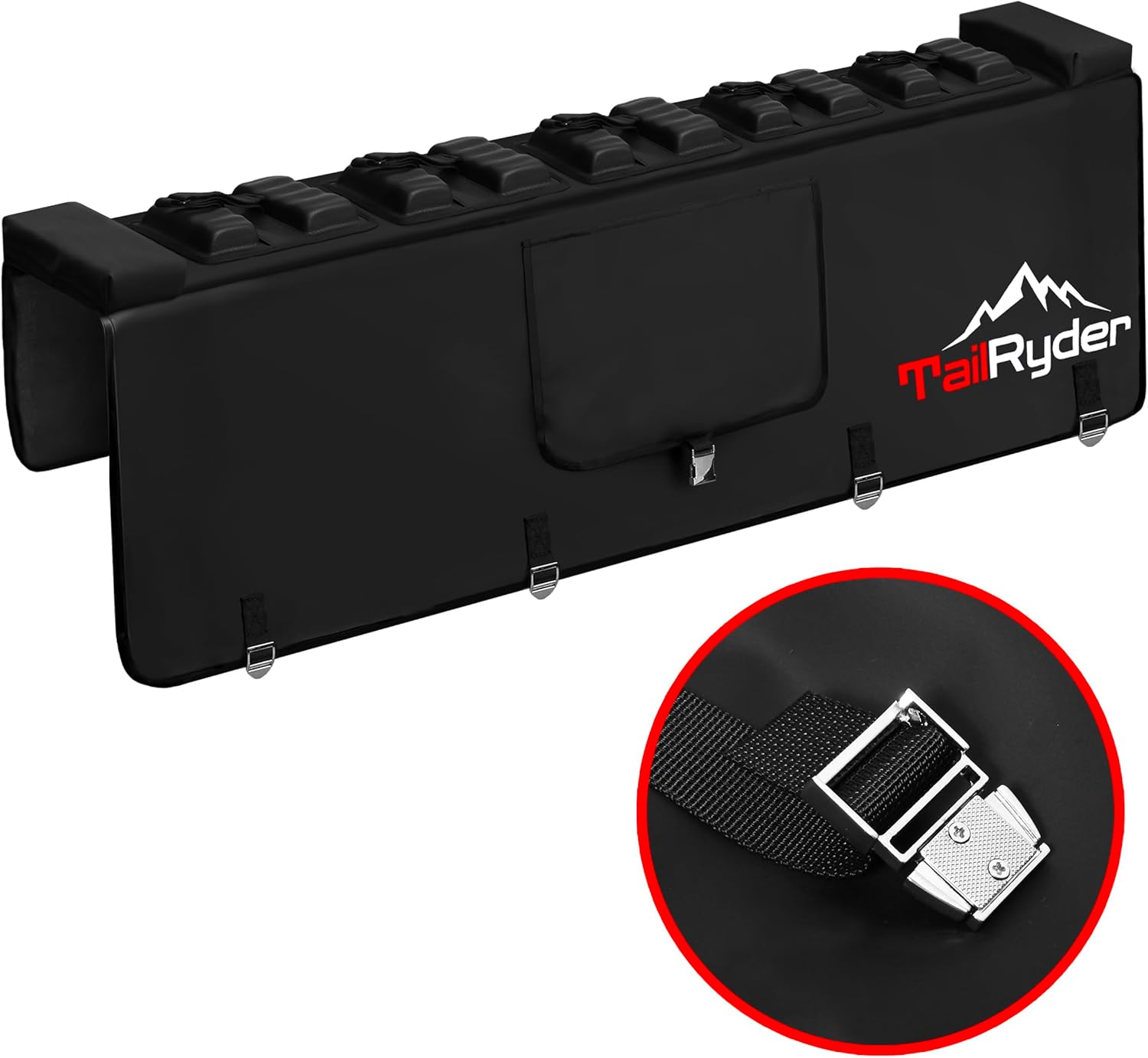 Truck Bike Tailgate Pad for 5 Bikes Bed Rack Holder Featuring Reversed Straps and Premium Metal Buckles for Enhanced Durability