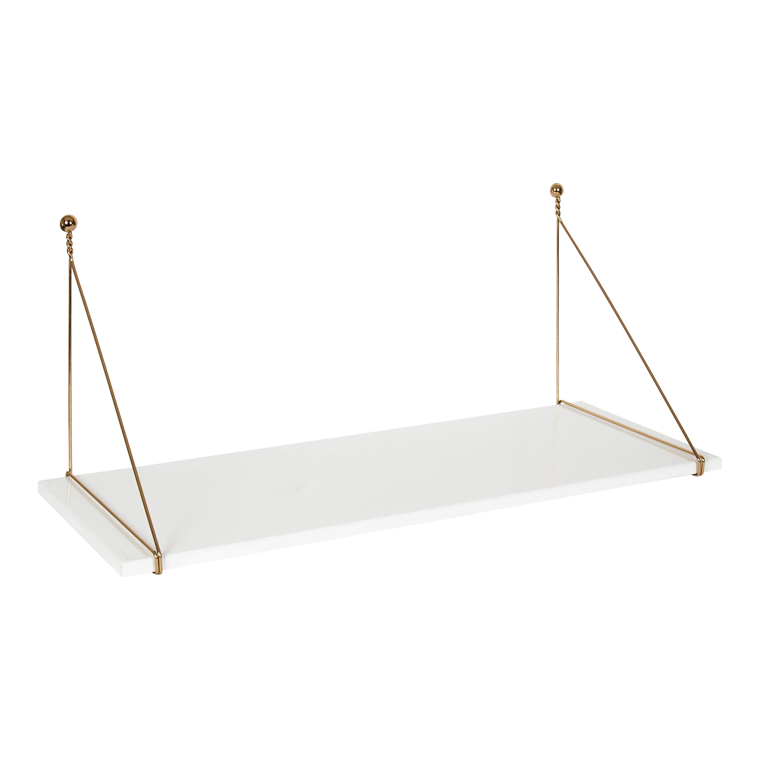 Kate and LaurelVista Modern Wall Mounted Desk, 38 x 14 x 16, White and Gold, Glam Hanging Desk for Office and School