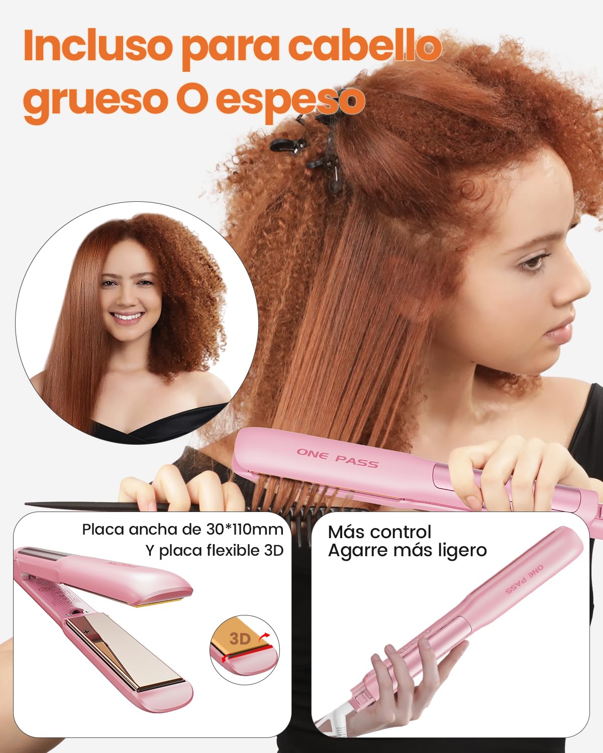 Faszin Planchas del Pelo 2 en 1, Calienta en 20s Plancha Pelo | de Titanio con Iones Plancha de Pelo, Pantalla LCD Clara, Ideal para Alisar, Rizar y crear Ondas -Rosado