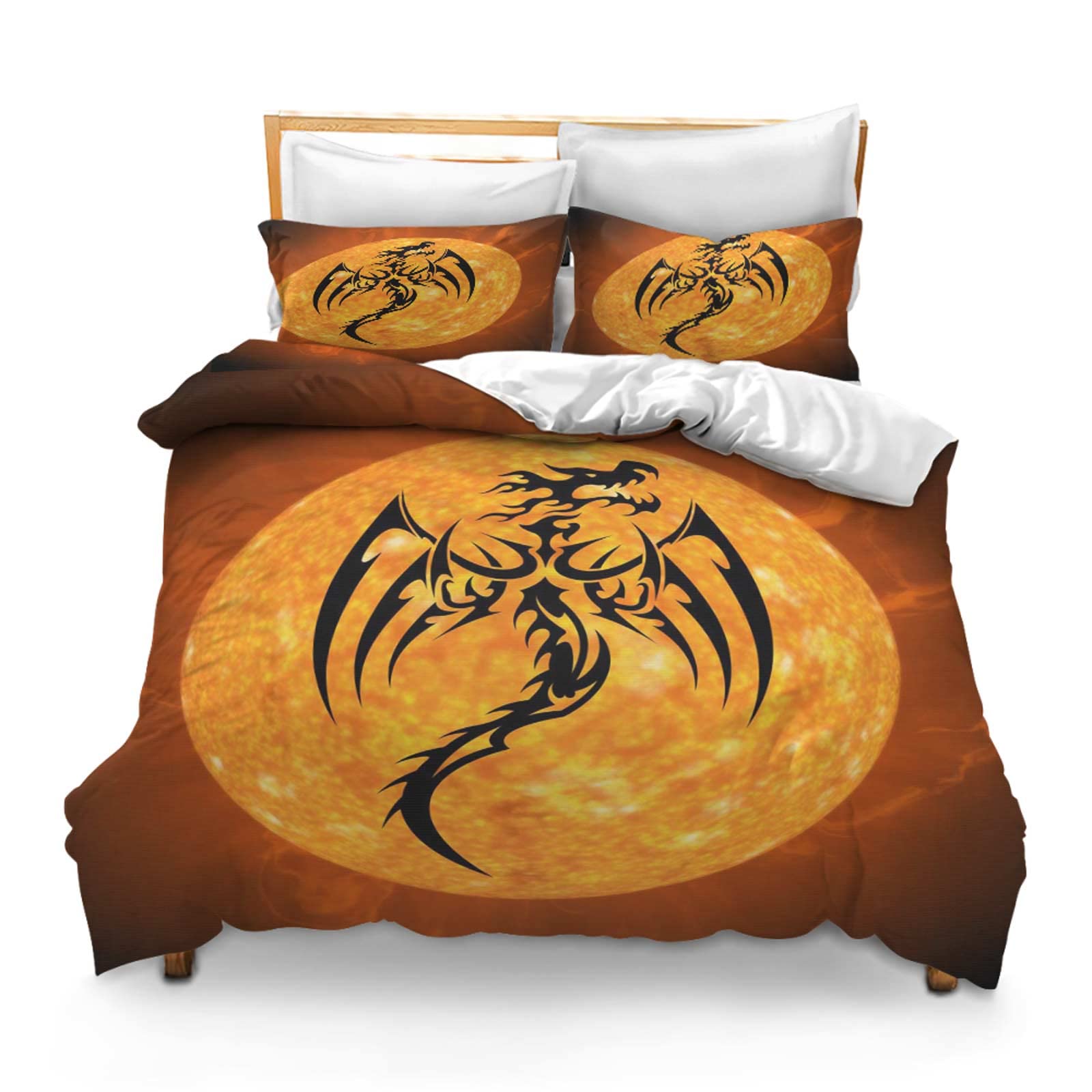 Printed Comforter Cover Set King Size Dragon Fire Monster Creature Magical Fairytale Bedspread Room Decor for Kids Boys and Girls