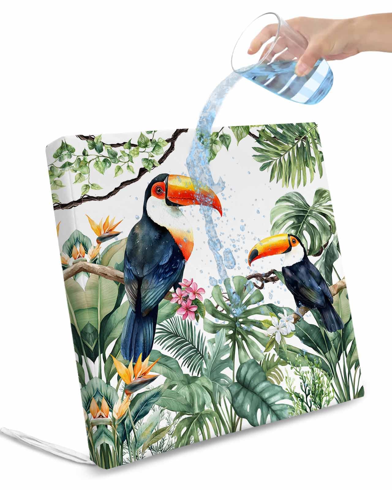 Hokiten Green Leaves Birds Outdoor Cushion Chair Cover Set of 2 - Waterproof Couch Seat Covers, Summer Botanical Watercolor Patio Furniture Protector Cushions Slipcovers for Sofa/RV, 22