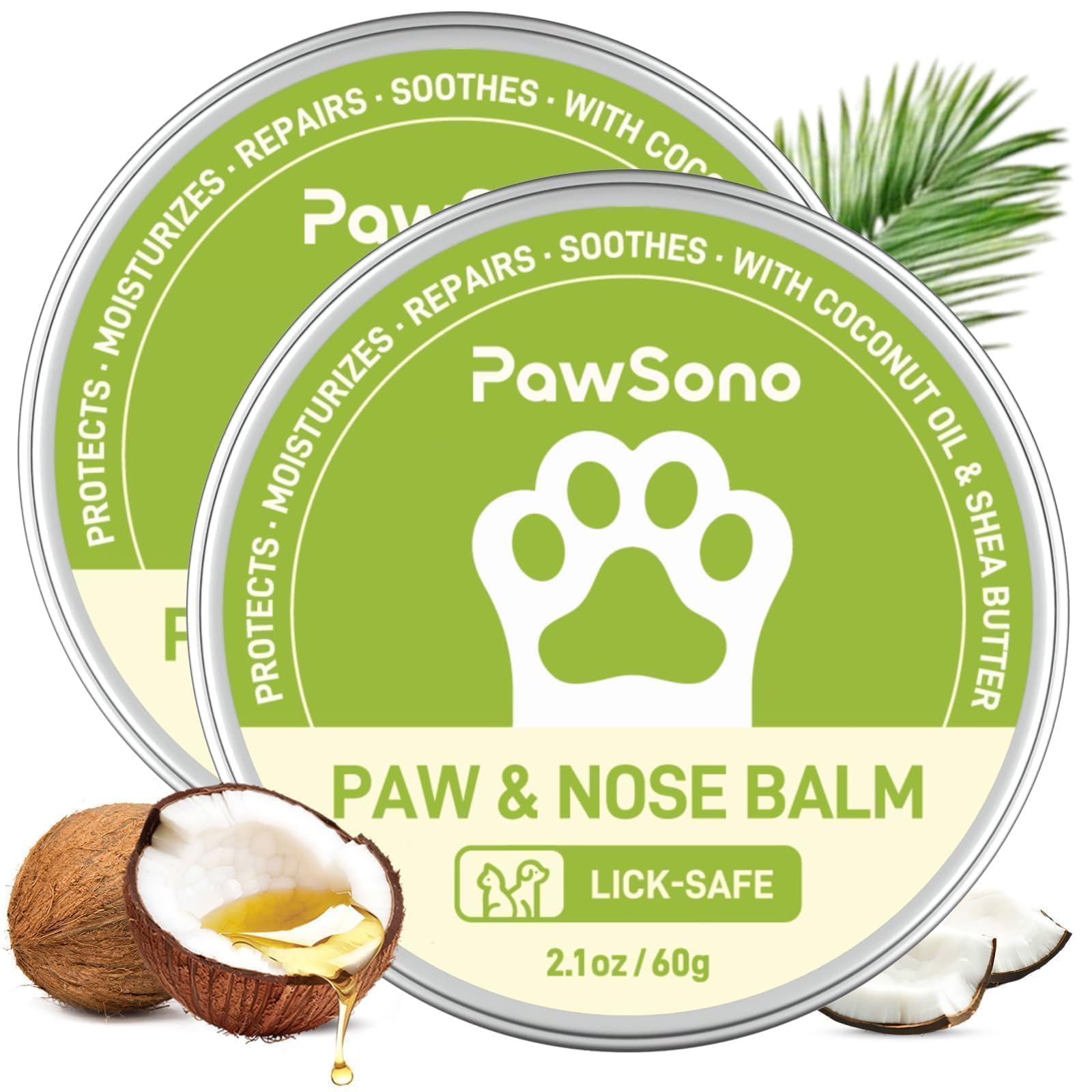 PawSono Lick-Safe Dog Paw & Nose Balm with Coconut Oil, Stop Licking 60g*2