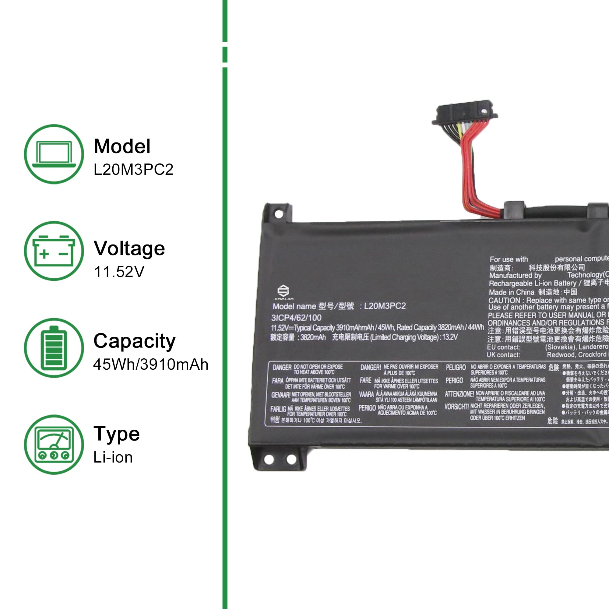 Amazon.com: JIAZIJIA L20M3PC2 SB11B96717 5B11B96718 Laptop Battery