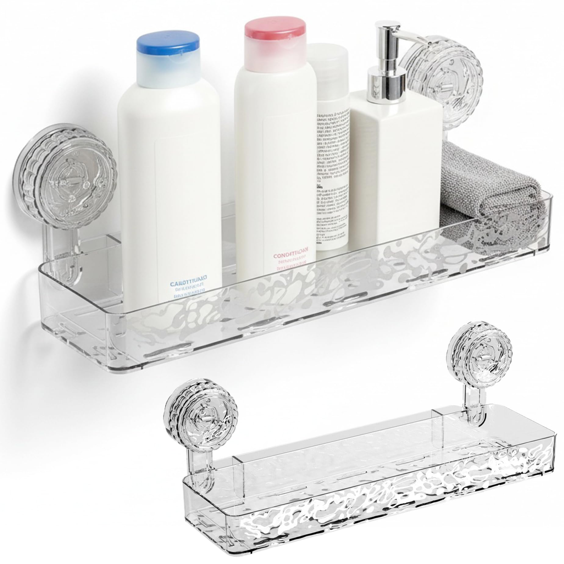 Ferricult Corrugated Suction Cup Storage Holder Heavy-Duty Suction Cup Shower Shelf Shower Caddy Bathroom Organizer with Hollow Drainage