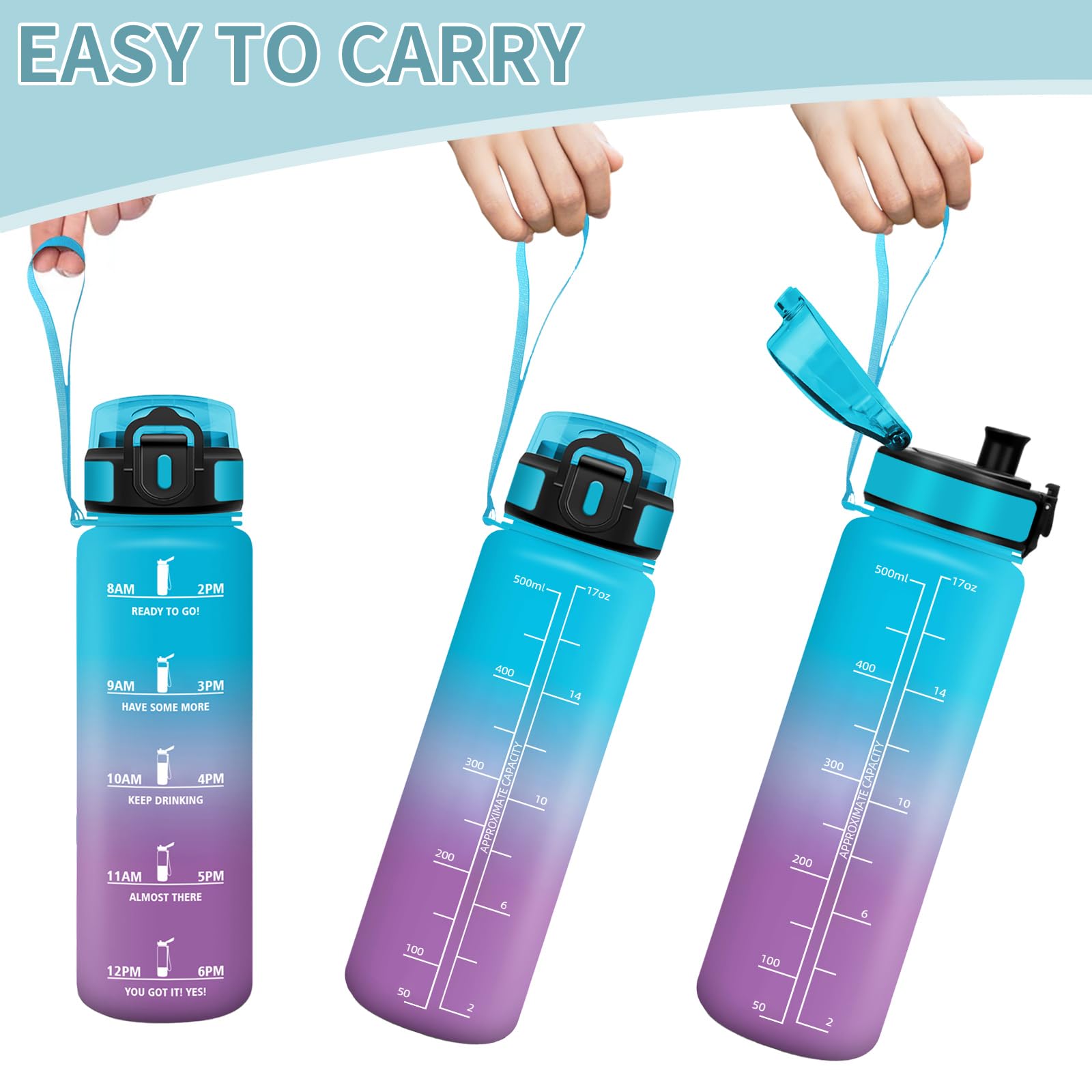HoneyHolly Gourde Sport 500ml Étanche Avec Échelle Temps Et Motivation - Bouteille Réutilisable Pour Sport Et Quotidien