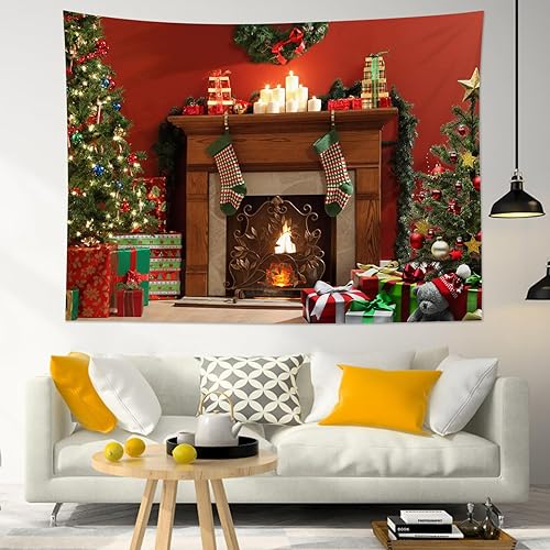 Miniatura 4 de HVEST Tapiz navideño para colgar en la pared, regalo de calcetín de árbol de Navidad y corona, tapiz de bolas de Navidad de invierno para sala de