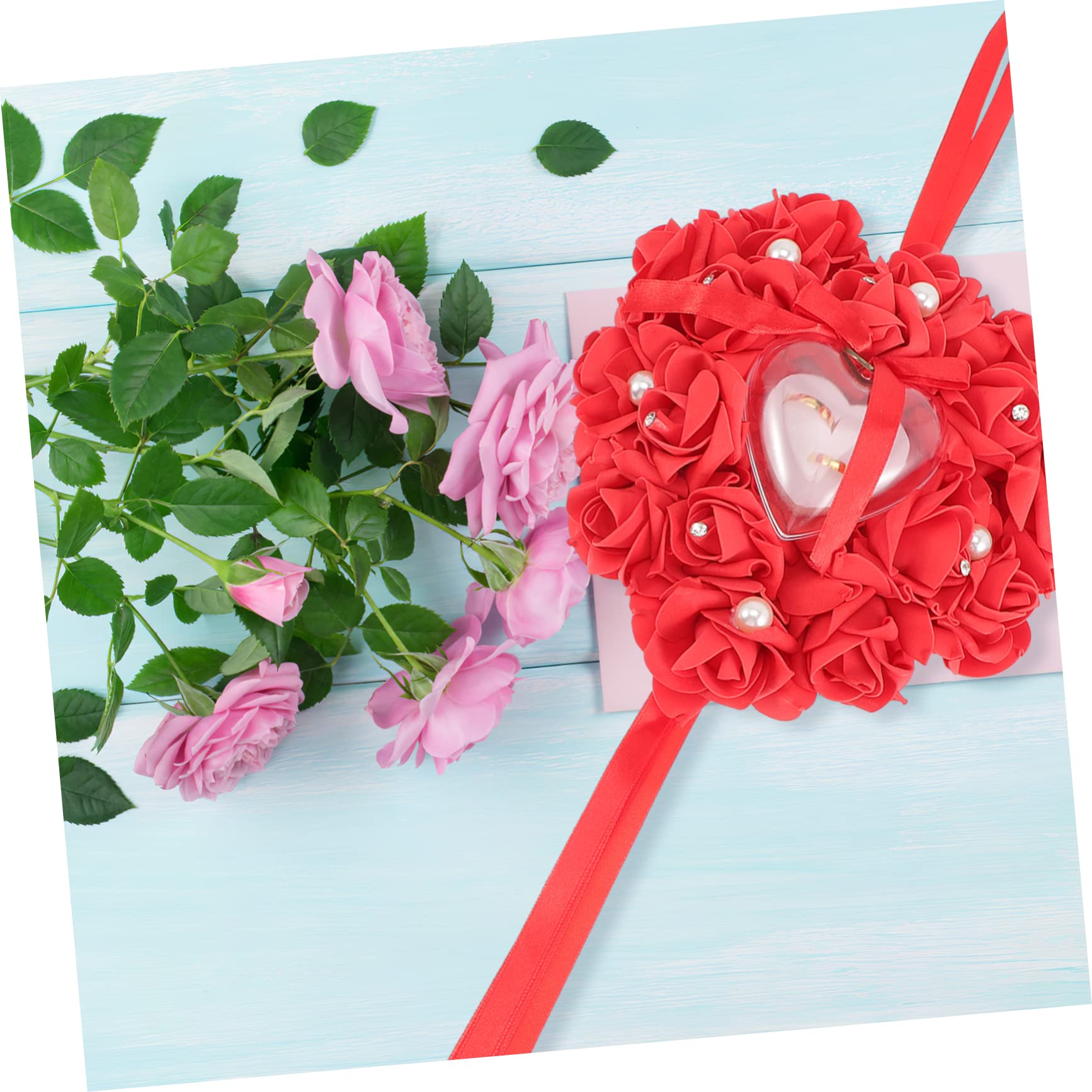SOIMISS 4pièces Coussin Forme De Cœur Pour Anneaux De Mariage Avec Décorations Boîte à Bijoux Élégante Pour Mariages Fiançailles Et Célébrations Spéciales