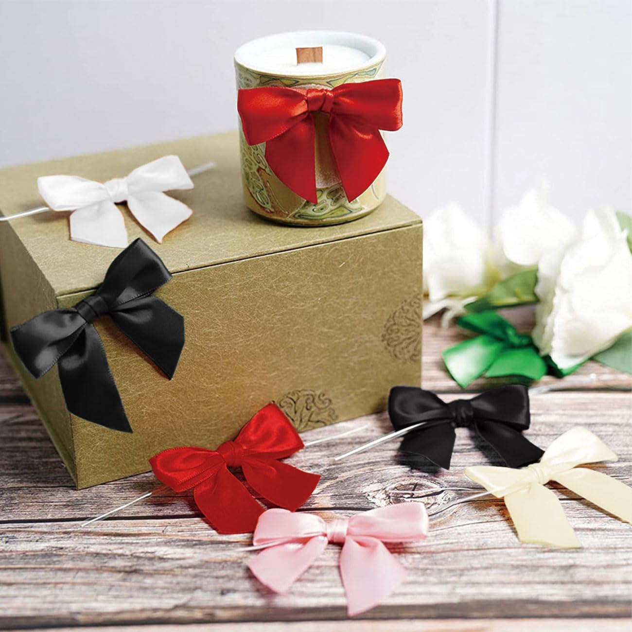 Lazos pequeños de Satén Decorativos para Regalos, 50PCS, Cierre Transparente, Rosa
