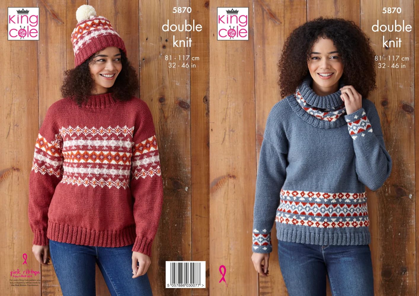 King Cole DK Knitting Pattern - 5870 Ladies Sweaters, Cowl & Hat