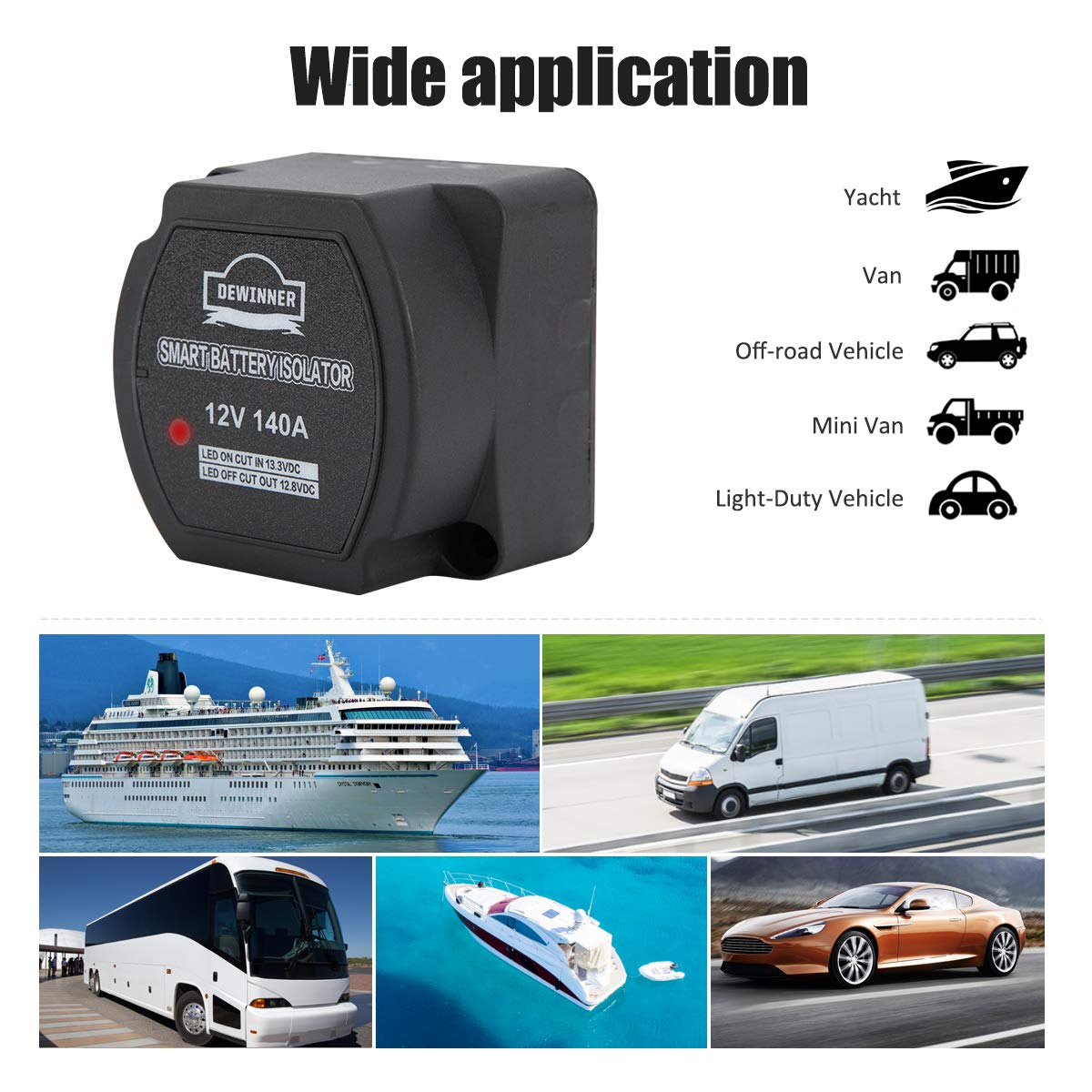 DEWINNER 12V 140 Amp Dual Battery Smart Isolator & ATV UTV Wiring Cable Kit - Voltage Sensitive Relay - VSR, Dual Battery Chargers
