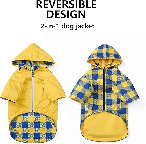 Miniatura 3 de Impermeable para perro, chaqueta impermeable para cachorros, con patas y capucha para perros pequeños y medianos, poncho reversible con cremallera