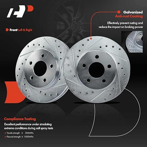 Miniatura 4 de A-Premium Rotores de freno de disco perforados y ranurados delanteros de 10.11 pulgadas (10.118 in) + kit de pastillas de cerámica compatible con