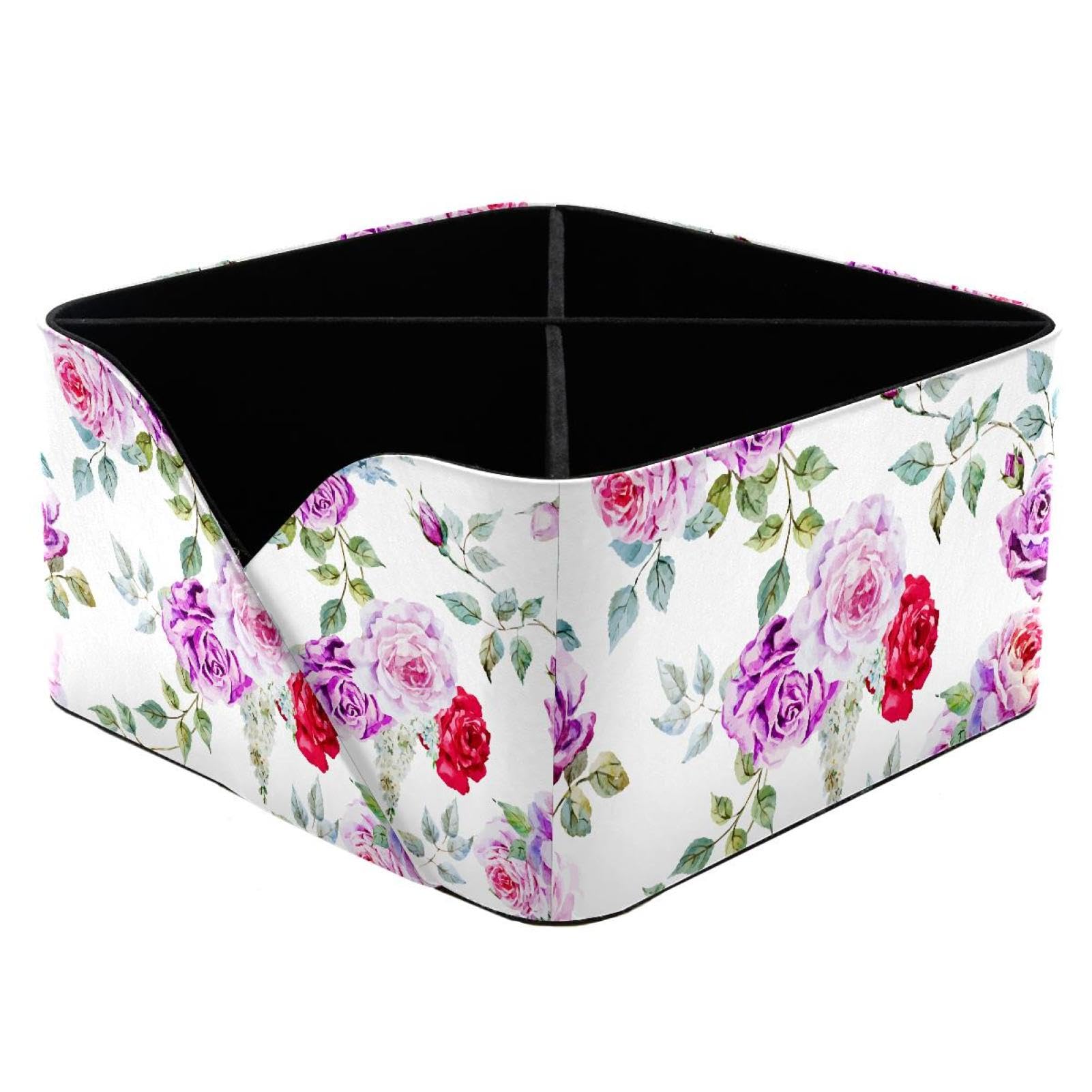 KengjuTesu Watercolor Flowers Desktop Organizer Pen Holder, Rectangular Pencil Cup for Office, Study and Makeup Stations