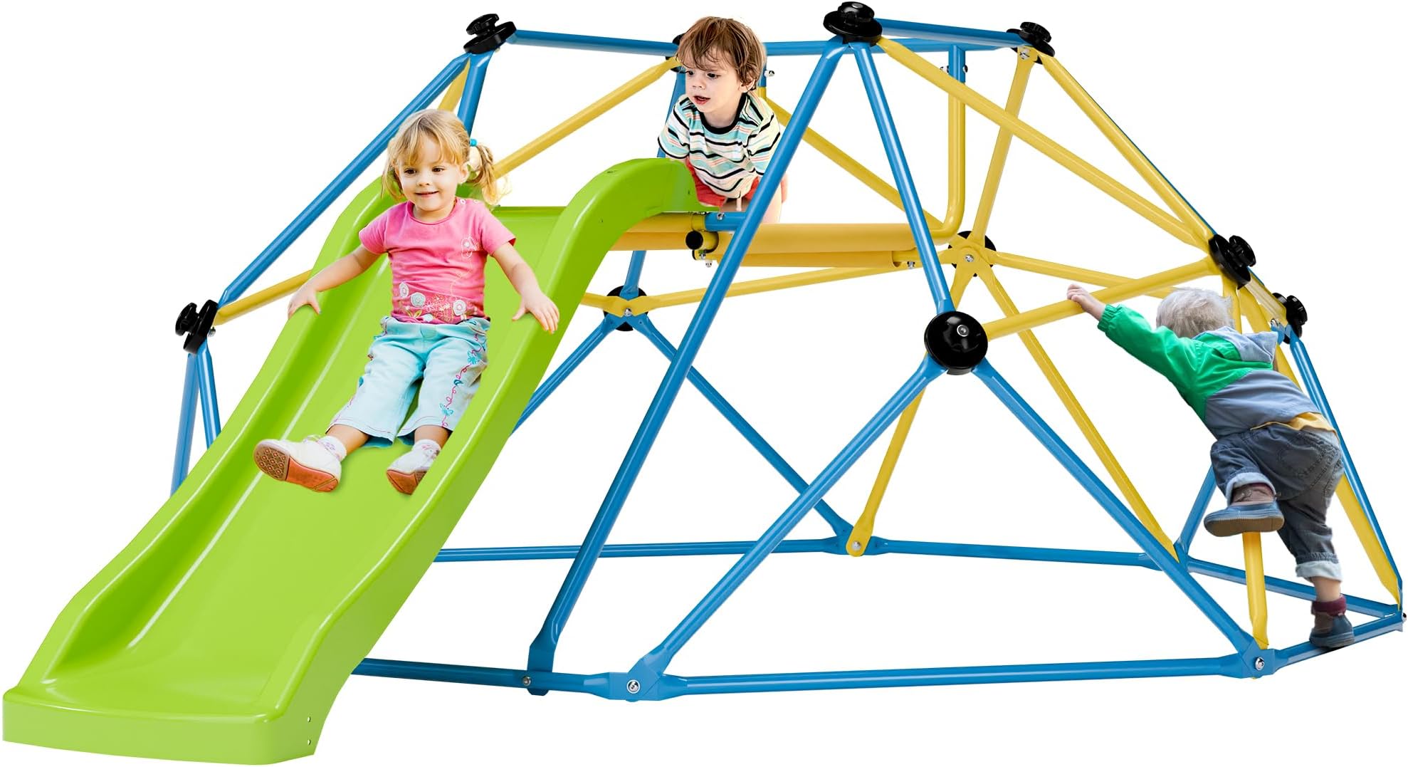 Climbing Dome with Slide, 8 Ft Jungle Gym Monkey Bar for Backyard, Outdoor Geometric Dome Climber Playground Set with Soft Cushion, Indoor Kids Climbing Toys for Toddlers, Fun Gift for Boys Girls