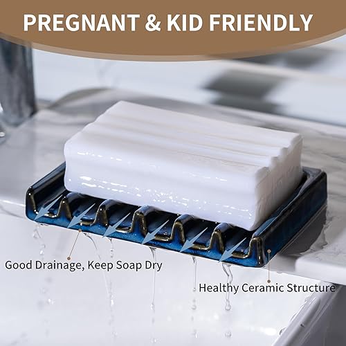 Miniatura 2 de Tanew Jabonera de cerámica autodrenante, jabonera de cascada de barra, soporte para jabón de ducha, soporte para esponja, jabonera para baño, ducha,