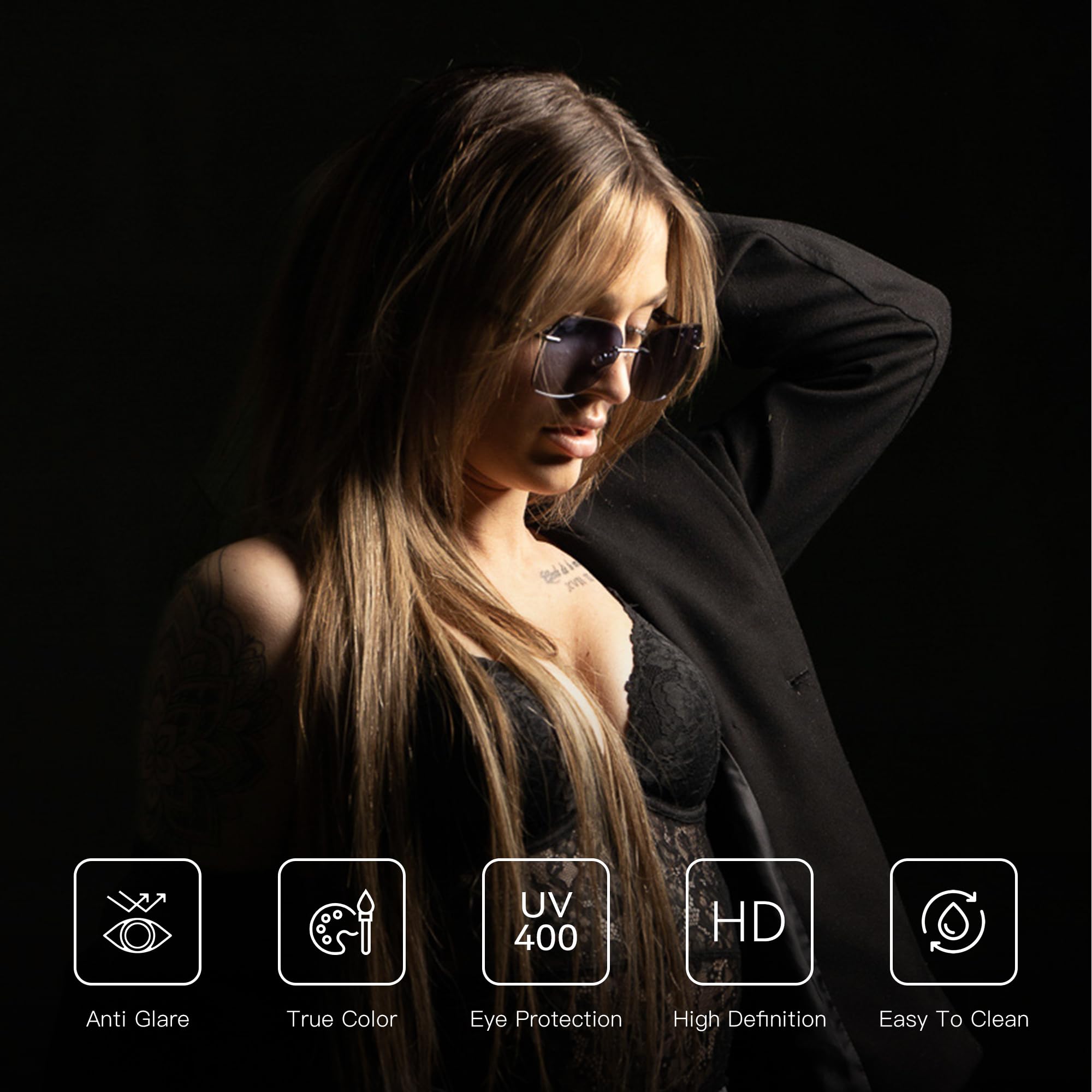 ZENOTTIC Oversize Occhiali da Sole da Donna Grandi Senza Montatura Lenti Sfumate con Taglio Geometric a Diamante con Protezione UV Fashion Shades Moda