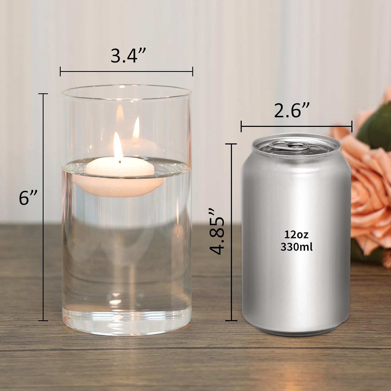 6 Pack Glass Cylinder Vase for Table Centerpieces, 6 Inch Clear Glass Flower Vases Bulk Glass Hurricane Candle Holder Small Floral Vases for Table, Floating Candle Vase for Wedding Home Décor - Image 2