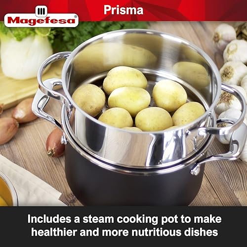 Miniatura 4 de Magefesa Prisma - Juego de utensilios de cocina de 13 piezas sartenes y ollas antiadherentes fabricado en acero inoxidable duradero y resistente
