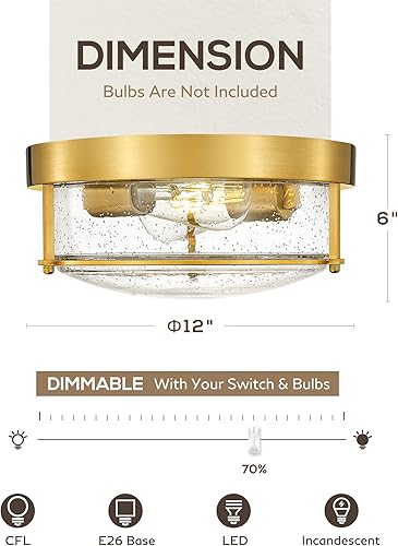 Miniatura 5 de FEMILA Lámpara de techo de 12 pulgadas, 2 luces de montaje empotrado para dormitorio, cocina, comedor, pasillo, entrada, acabado bronce champán con