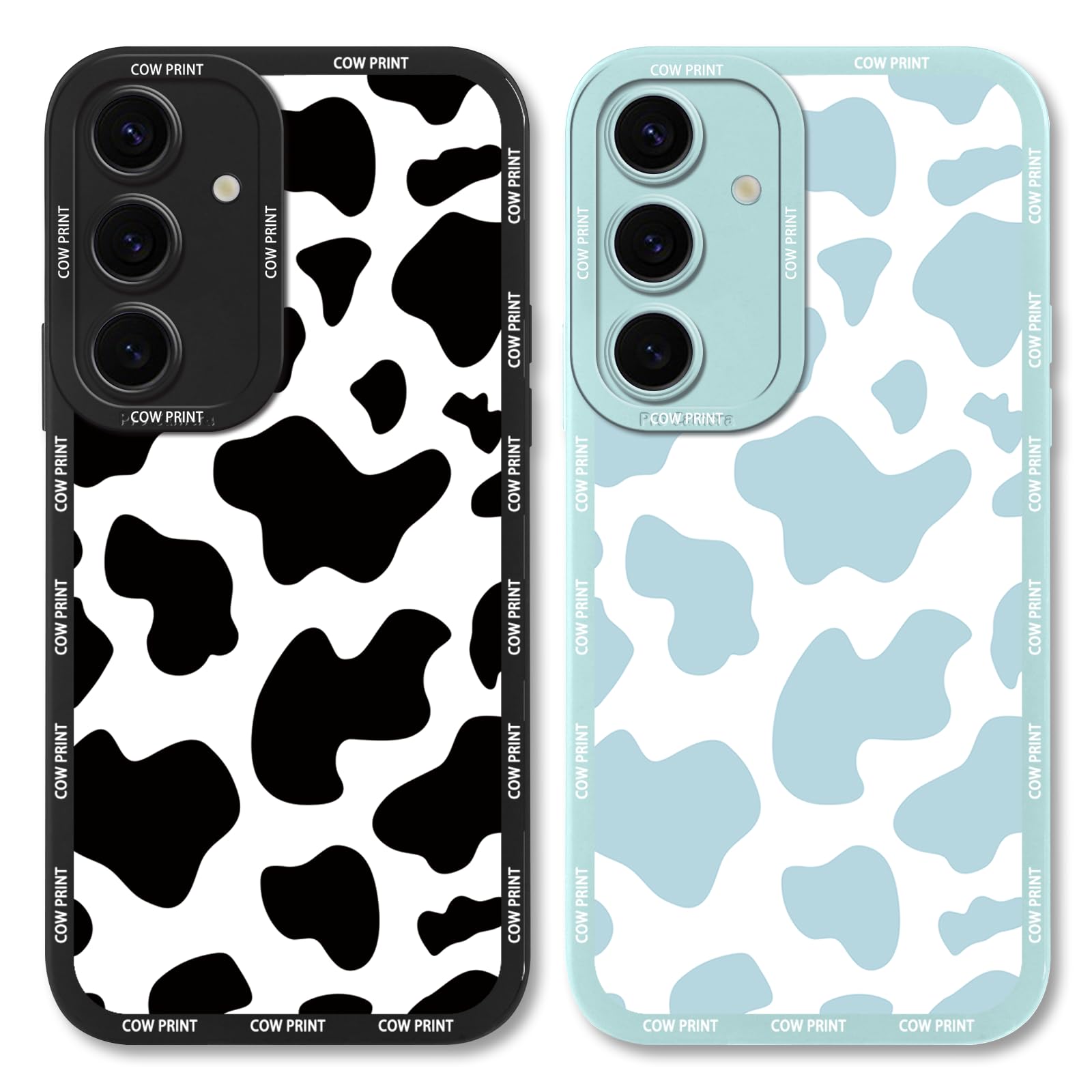 RUMDEY 2 Pack Cute Cow Print Phone Case for Samsung Galaxy S24 5G 6.2", Fashion Pattern Silicone Case Slim Soft TPU Shockproof Bumper Cover Protective