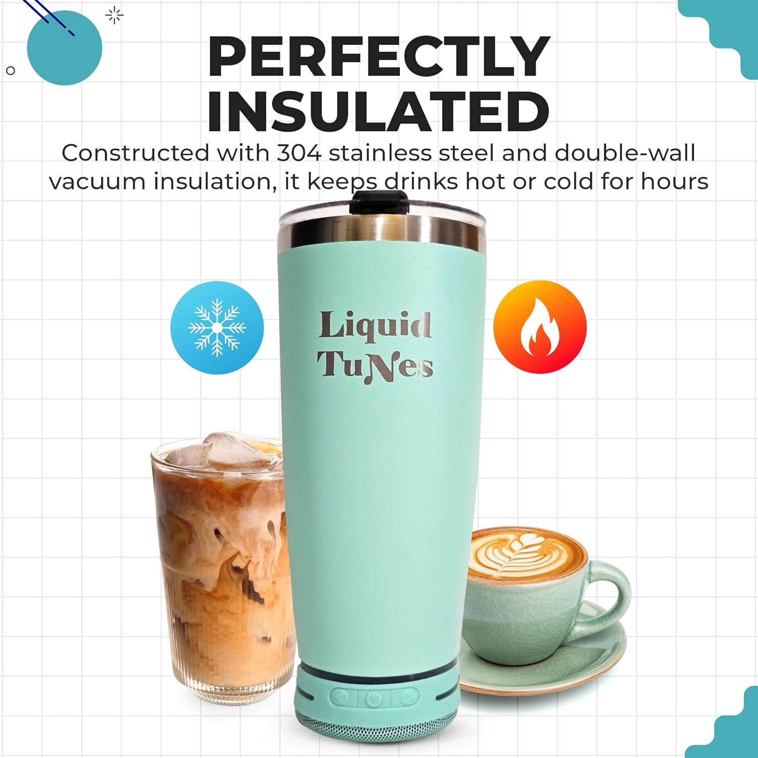 Liquid TuNes Stainless Steel Tumbler with Wireless Music Speaker, 20 oz Tumbler with Double-Wall Vacuum Insulation and Detachable Speaker (Sea Green) - Image 4