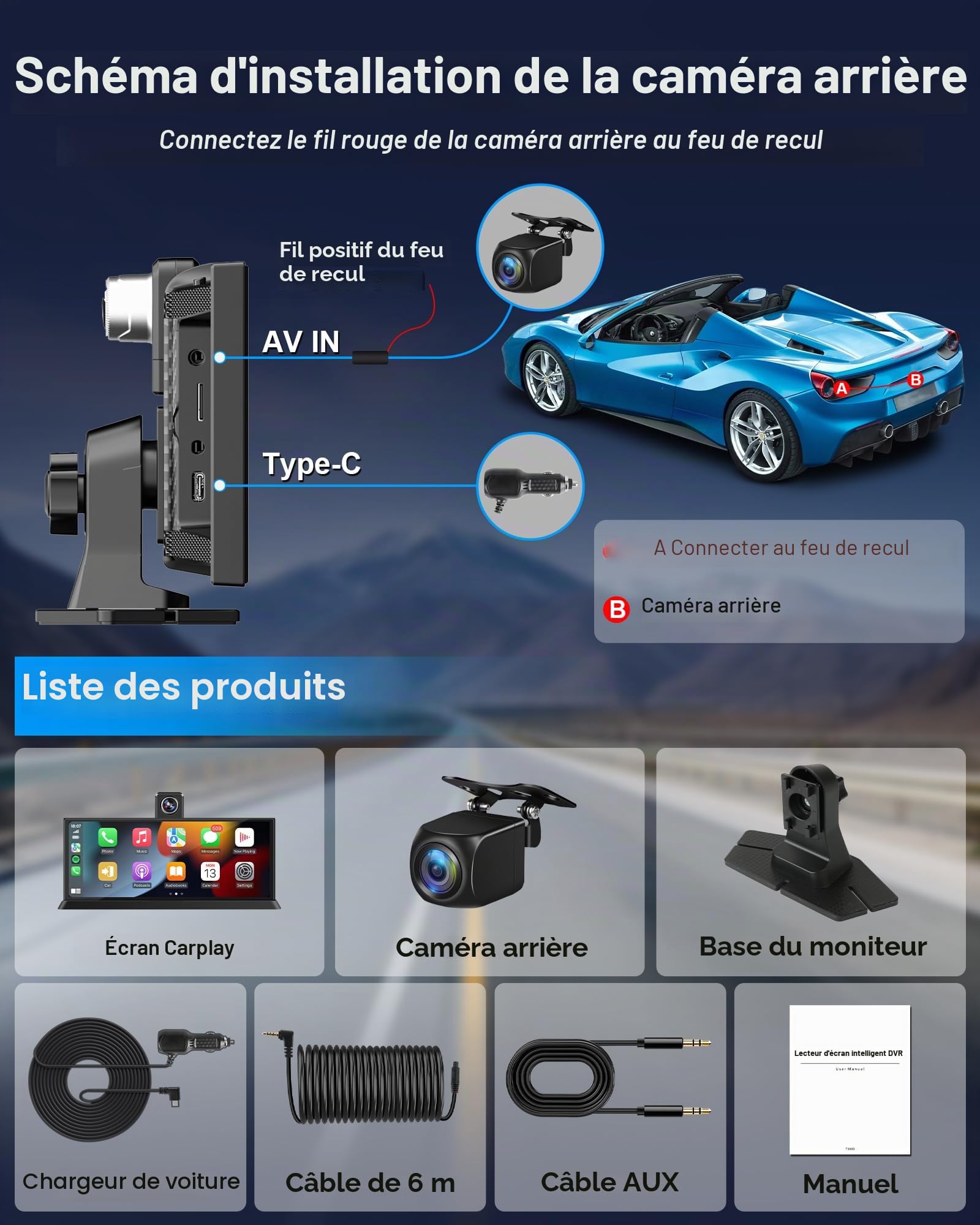 11,26 Pouces Ecran Carplay Voiture, 4K Ecran Voiture avec Caméra Frontale 350° Carplay Android Auto Car Play Voiture pour Siri G-oogle Navigation GPS